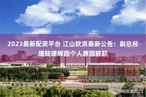 2023最新配资平台 江山欧派最新公告：副总经理陆建辉因个人原因辞职